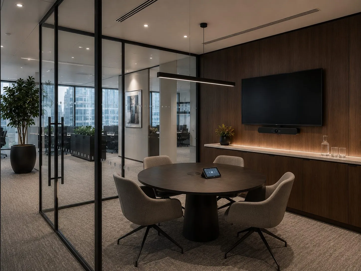 Meeting room with full height glazed partition, City of London