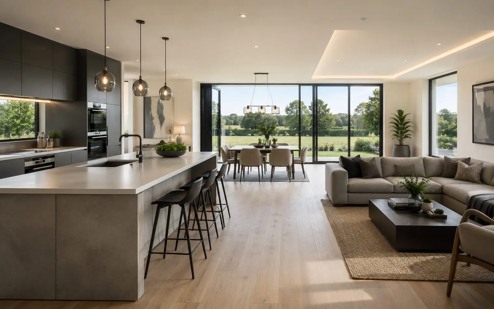Open plan kitchen living area, Hertfordshire contemporary new build