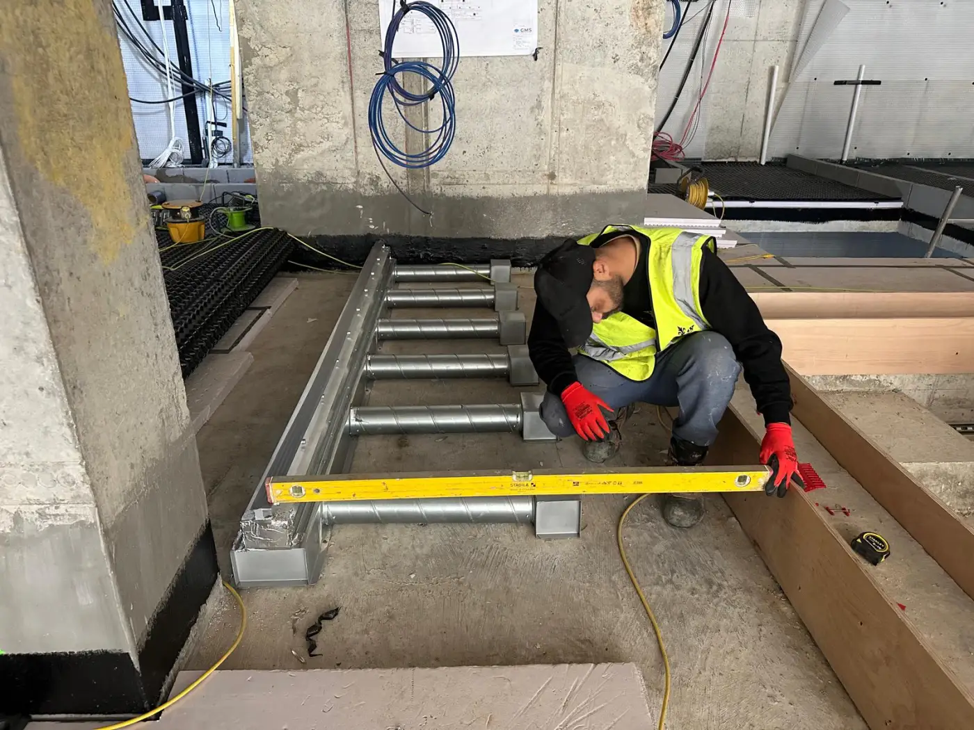 Trench heater ducting set to level before screed
