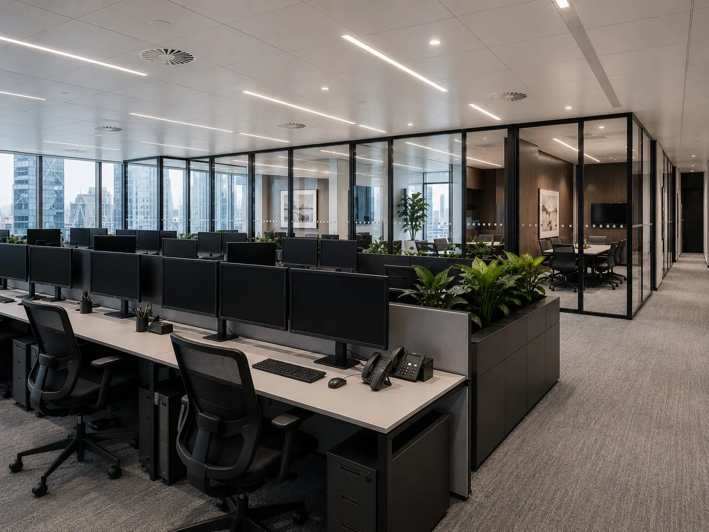 Open plan workspace, Grade A commercial fit out City of London