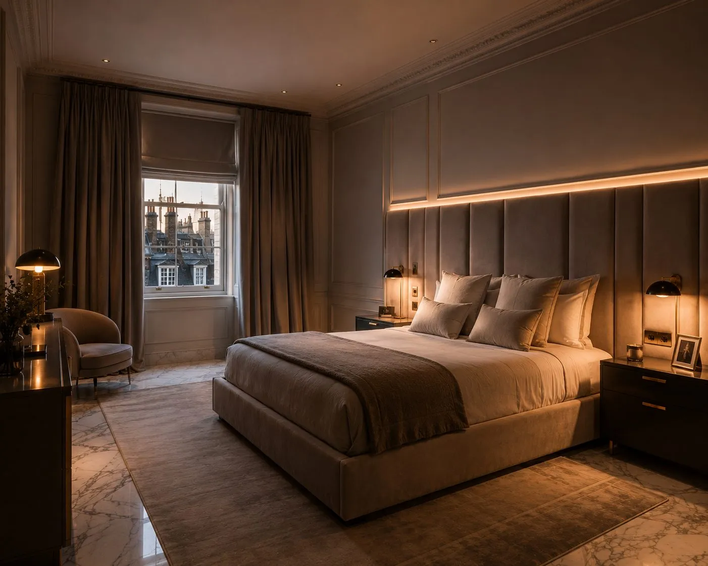 Principal bedroom suite with fitted dressing room, Mayfair apartment