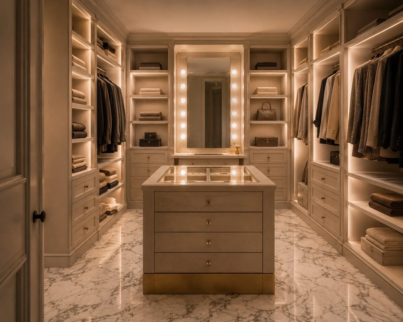 Bespoke luxury fitted dressing room with lacquered cabinetry, Mayfair W1