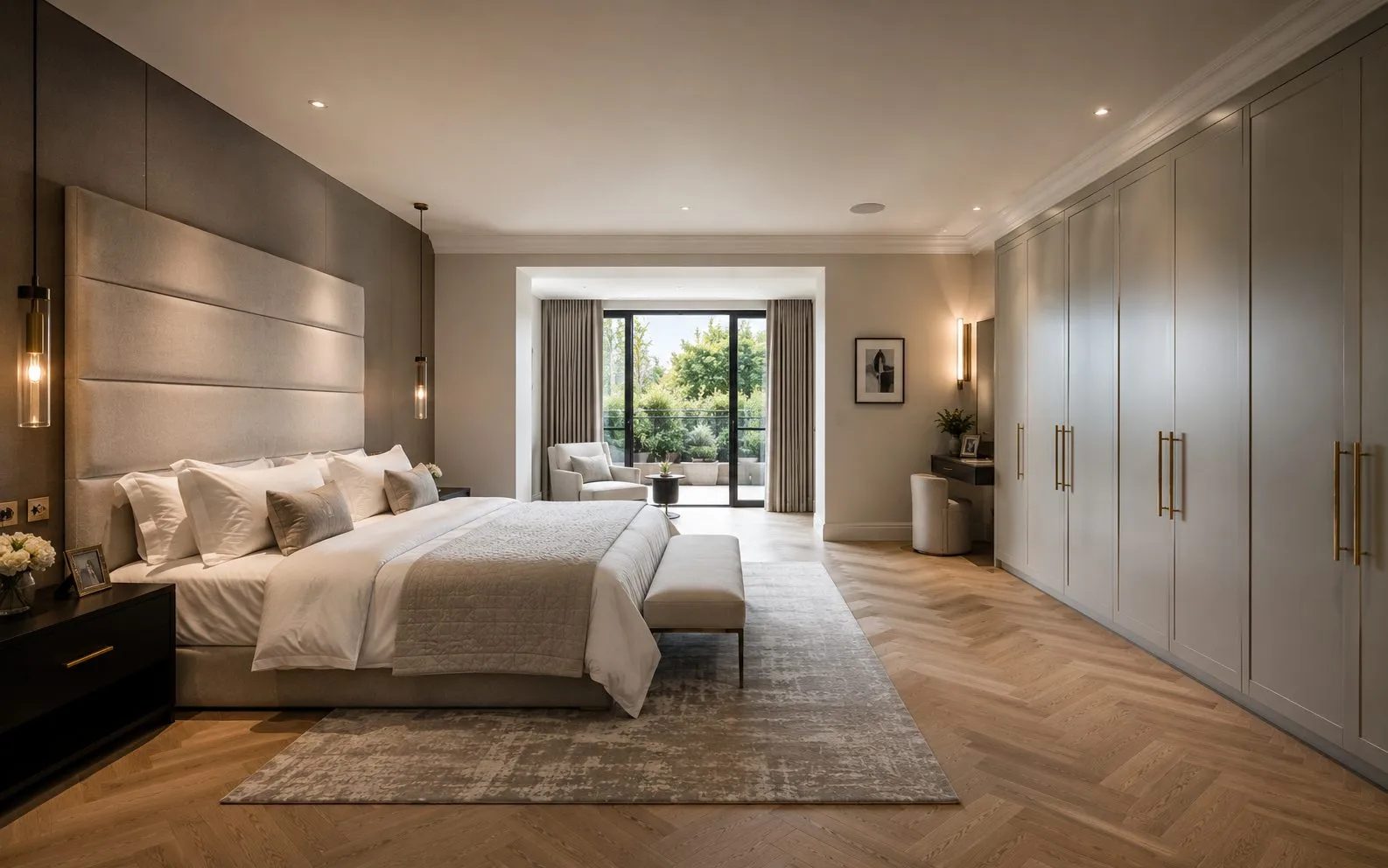 Master bedroom suite with bespoke fitted wardrobes, Mill Hill